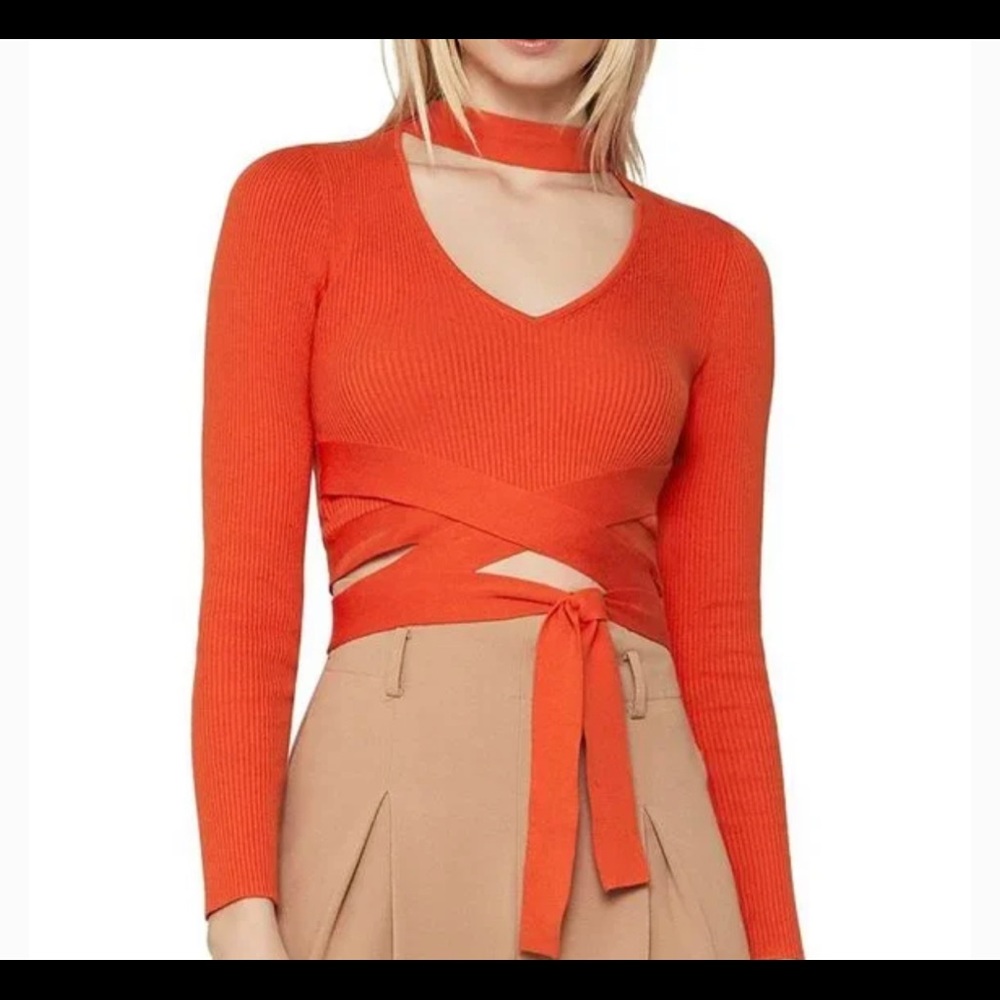 BCBGMAXAZRIA Cropped Wrap Sweater In Dark Orange